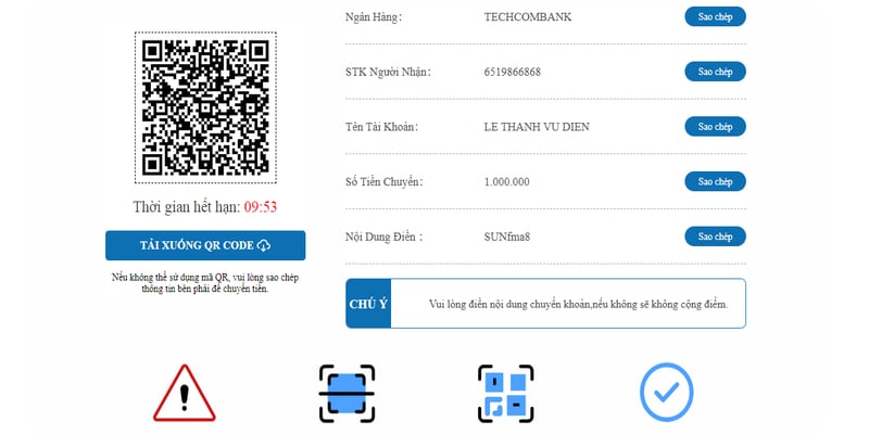 Cách nạp tiền vào Hi88 qua QR